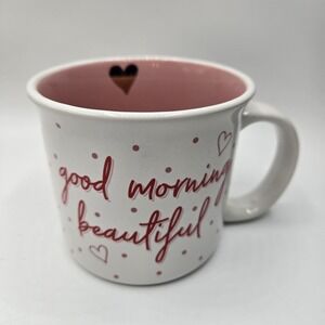 Large Coffee Mug Good Morning Beautiful Pink/White/Red With Hearts Brand New